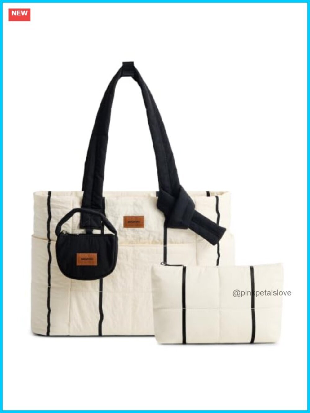 Lightweight Quilted Puffer Tote Bag with Mini Pouch, Laptop Sleeve, 20L